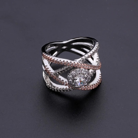 Designers Dream Silver&Rose Gold Round Diamond Ring - Picture 4 of 5